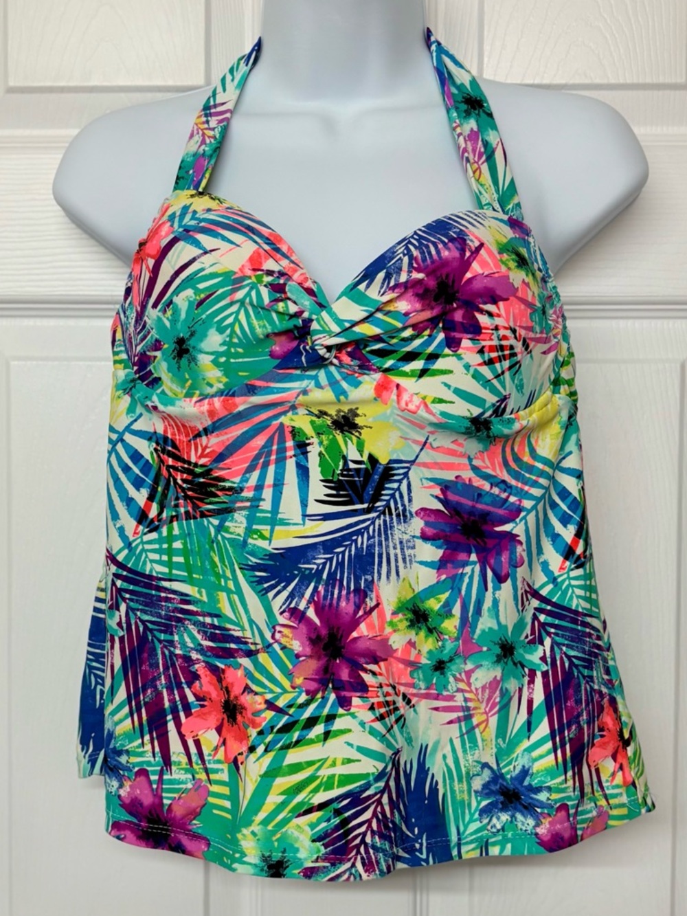 Catalina Tropical Print Colorful Tankini Swimsuit Top Sz M